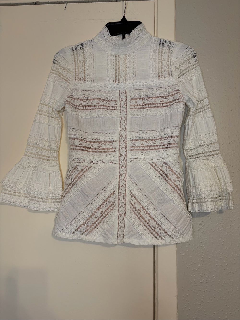 Cinq a Sept Antonia Turtleneck Lace Ruffle Blouse Off White